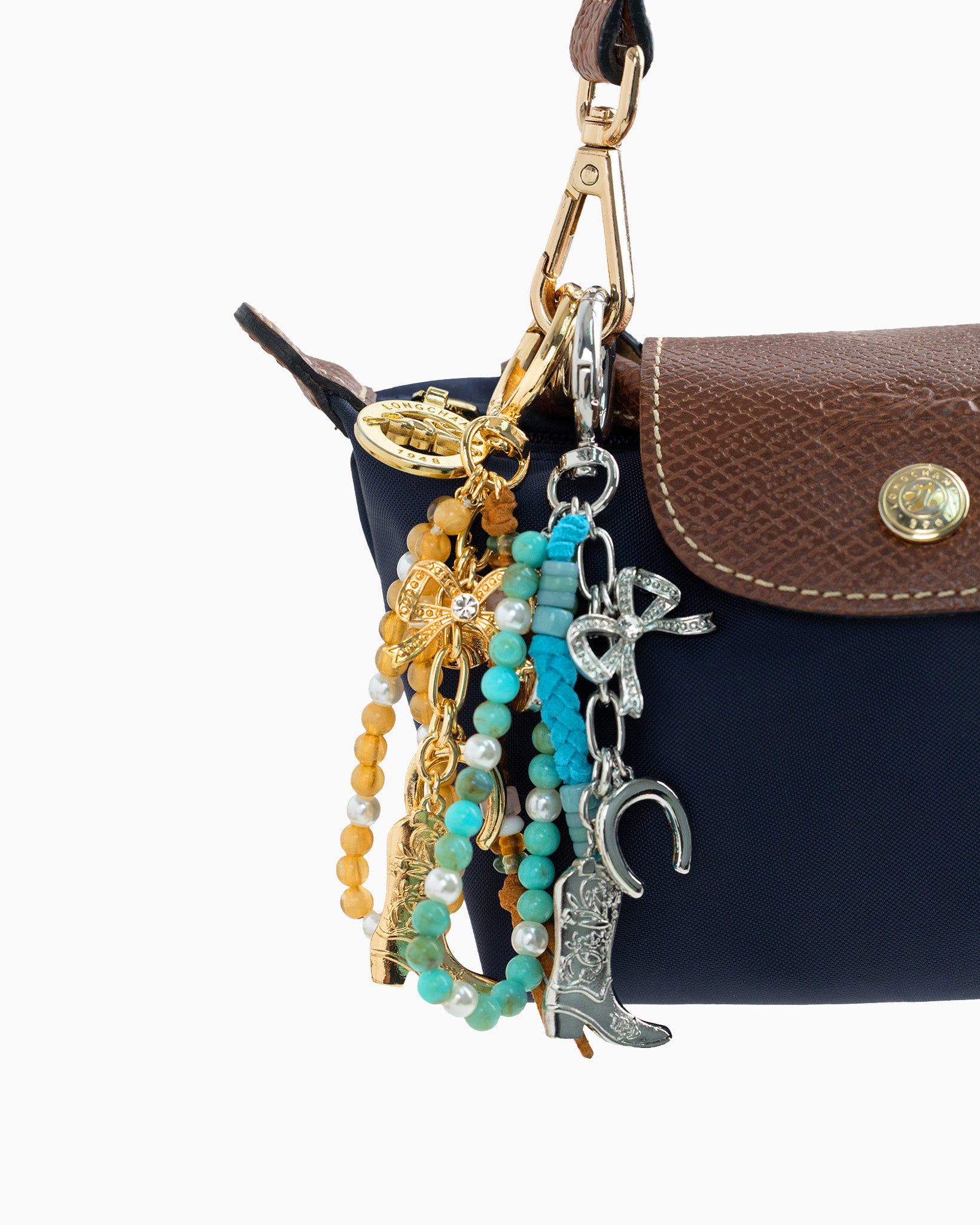 Western Turquoise Bow Bead Rope Bag Charm